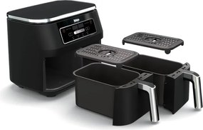 Двоен фритюрник с горещ въздух Ninja Foodi Dual Zone AF200EU, 2400W, Независими зони за готвене, 7.6 л, 4 програми, 100-240°C, Max Crisp, Sync, Черен