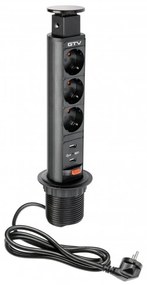 GTV AE-BPW3S60U-20 Pull-out контакт за вгражд., 3х Schuko, USB5V/2,4A, кабел 1,5 м, черен