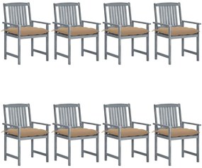 3078252 vidaXL Градински столове с възглавници, 8 бр, акация масив, сиви