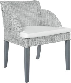 325485 vidaXL Трапезен стол с възглавница, сив, естествен ратан