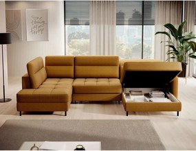 Жълт кадифен разтегателен ъглов диван с място за съхранение (ляв ъгъл U форма) Berrto – ELTAP