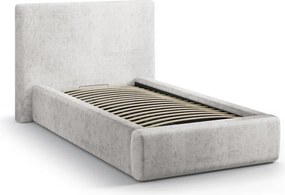 Светлосиво единично легло 90x200 cm тапицирано с място за съхранение с включена подматрачна рамка Amy – Micadoni