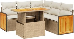 3273956 vidaXL Градински диван с възглавници, 6 части, бежов полиратан