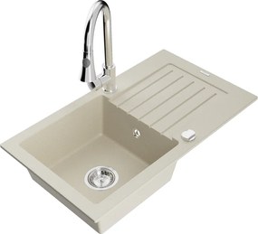 Mexen Pablo еднокоморна гранитна мивка с отцедник и кухненски смесител Elia, бежово - 6510-69-670101-00