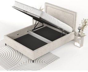 Кремаво тапицирано двойно легло с място за съхранение с включена подматрачна рамка 140x200 cm Baleine – Maison de Rêve