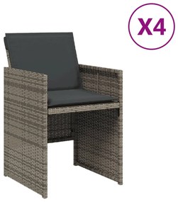 364934 vidaXL Градински столове с възглавници, 4 бр, сиви, полиратан
