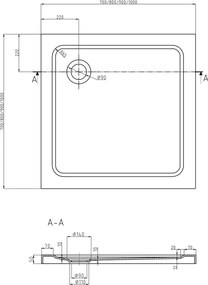 Mexen Flat квадратен душов поддон слим 70 x 70 см, бял, хромиран сифон - 40107070