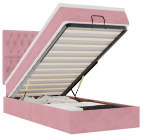 3314371 vidaXL Османска легло с матраци и LED, розово, 90x200 см, кадифе