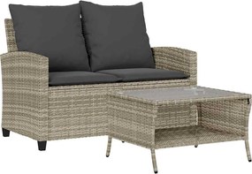 4103850 vidaXL Градински диван с 2 седалки и възглавници&Маса Светлосиво