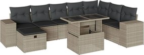 3275352 vidaXL Градински комплект с възглавници, 9 части, светлосив полиратан