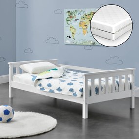 Детско легло Nuuk с ортопедичен матрак и възможност за съхранение, 70x140 cm, борово дърво, бяло