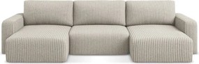 Бежов сгъваем/с място за съхранение ъглов диван от рипсено кадифе (U форма) Kona – Makamii