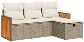 3326006 vidaXL Градински диван с възглавници, 4 части, бежов полиратан