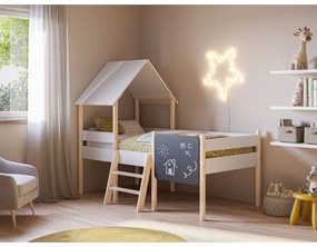 Бяло повдигнато детско легло тип къща от масивен бор 90x190 cm Mint – Marckeric