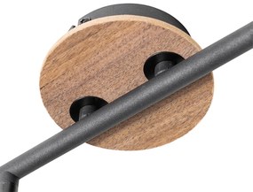 Таванна лампа черна с димно стъкло и дърво 2-светлина - Vidro