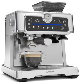 Klarstein Кафемашина GrandPresso Touch, 20 бара, вградена мелница, индикатор за налягане, млечна пяна
