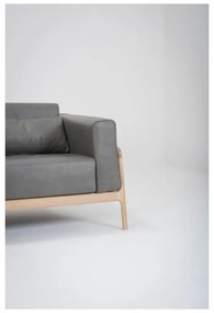 Тъмно сив диван от биволска кожа с масивна дъбова конструкция , 180 см Fawn - Gazzda