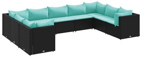 3308268 vidaXL Градински лаундж комплект с възглавници 9 части полиратан черен