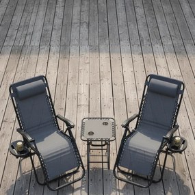 Комплект от 2 накланящи се градински стола с маса - сив