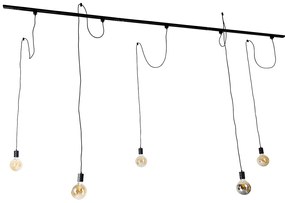 Модерна релсова система с 5 висящи лампи черна 1-фазен - Iconic Cavalux