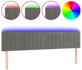 3121916 vidaXL LED горна табла за легло, светлосива, 200x5x78/88 см кадифе