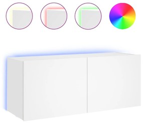 837323 vidaXL Стенен ТВ шкаф с LED осветление, бял, 100x35x41 см