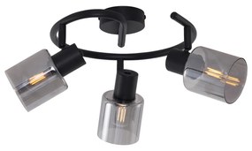 Модерна таванна лампа черна със стъклена спирала 3-светлинна - Cilin