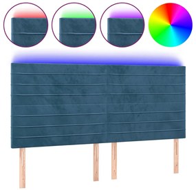 3122628 vidaXL LED горна табла за легло, тъмносиня, 180x5x118/128 см, кадифе