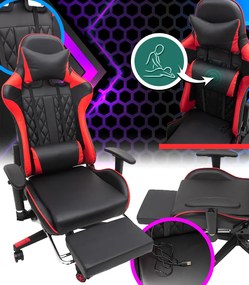 Масажен стол за игра с поставка за крака - червен