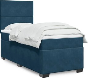 3293108 vidaXL Боксспринг легло с матрак, синьо, 90x200 см, кадифе