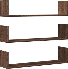 853296 vidaXL Стенни рафтове, 3 бр, кафяв дъб, 80x18x18 см, инженерно дърво