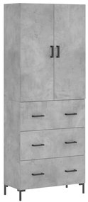 3195847 vidaXL Висок шкаф, бетонно сив, 69,5x34x180 см, инженерно дърво