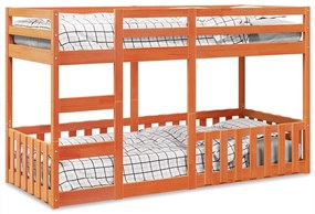 3308591 vidaXL Двуетажно легло, восъчнокафяво, 90x200 см, борово дърво масив