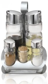 Стъклен оливерник комплект 5 части на хромирана стойка LUX LINE /N-418