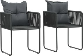 44438 vidaXL Външни столове с възглавнички, 2 бр, полиратан, черни