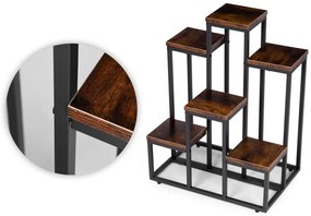 Стойка за цветя в мансардата - 6 рафта, черна стомана и дървен декор