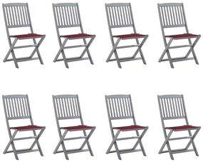 3078299 vidaXL Сгъваеми градински столове, 8 бр, с възглавници, акация масив