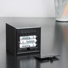 Тъмно сив будилник с бял LED дисплей Cube Click - Gingko