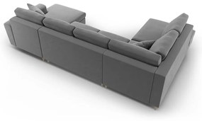 Светлосив кадифен разтегателен ъглов диван с място за съхранение (ляв ъгъл/U форма) Kyoto – Cosmopolitan Design