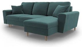 Кадифен разтегателен ъглов диван с място за съхранение в петролен цвят Kyoto – Cosmopolitan Design