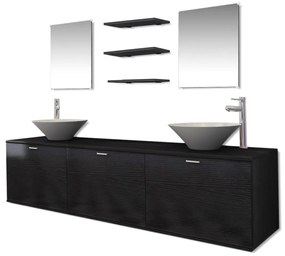 273691 vidaXL Комплект мебели за баня, с мивки и кранове, черен, 10 части