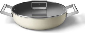 Плитка тенджера с капак Smeg DPF2812CRM, 28 см, 4.3 л, Керамично незалепващо покритие, Фурна до 250C, Без PFAS, Индукция, Крема
