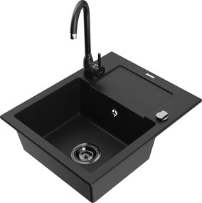 Mexen Enzo гранитна мивка с 1 отделение с отцедник и кухненски смесител Telma, черен - 6506-77-670200-70-B