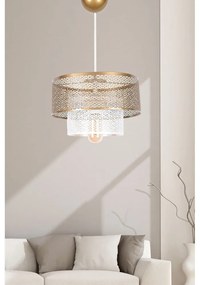Бяло и златисто висящо осветително тяло с метален абажур ø 26,5 cm – Opviq lights