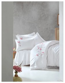 Бяло памучно сатенено спално бельо с чаршаф за двойно легло Бяло, 200 x 220 cm Perla - Mijolnir