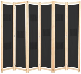 248186 vidaXL Параван за стая, 6 панела, черен, 240х170х4 cм, текстил