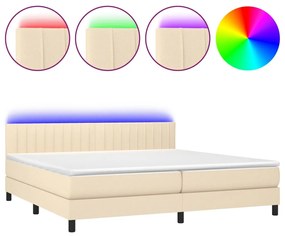 3133346 vidaXL Боксспринг легло с матрак и LED, кремава, 200x200 см, плат