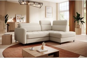 Бежов кадифен разтегателен ъглов диван с място за съхранение (десен ъгъл L форма) Barea – ELTAP
