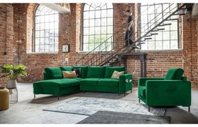 Тъмнозелен кадифен разтегателен ъглов диван (ляв ъгъл) Lofty Lilly – Miuform