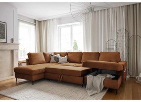 Оранжево-кафяв разтегателен ъглов диван от рипсено кадифе (ляв ъгъл) Lofty Lilly – Miuform